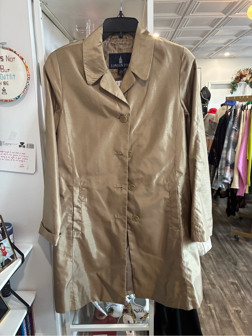 London Fog vintage Metallic gold Tan Trench Coat